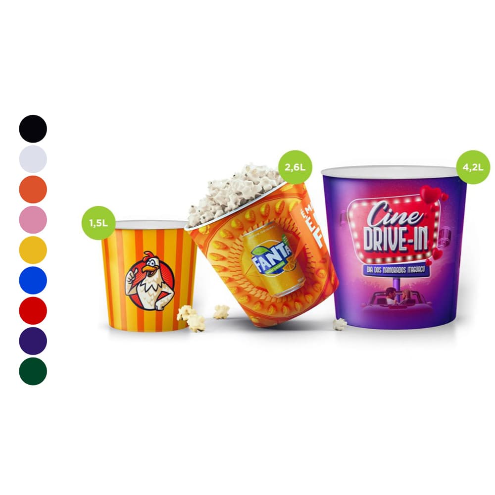 Balde de Pipoca In Mold Label 1,5L/ 2,6L/ 4,2L para Brindes - imagem 1