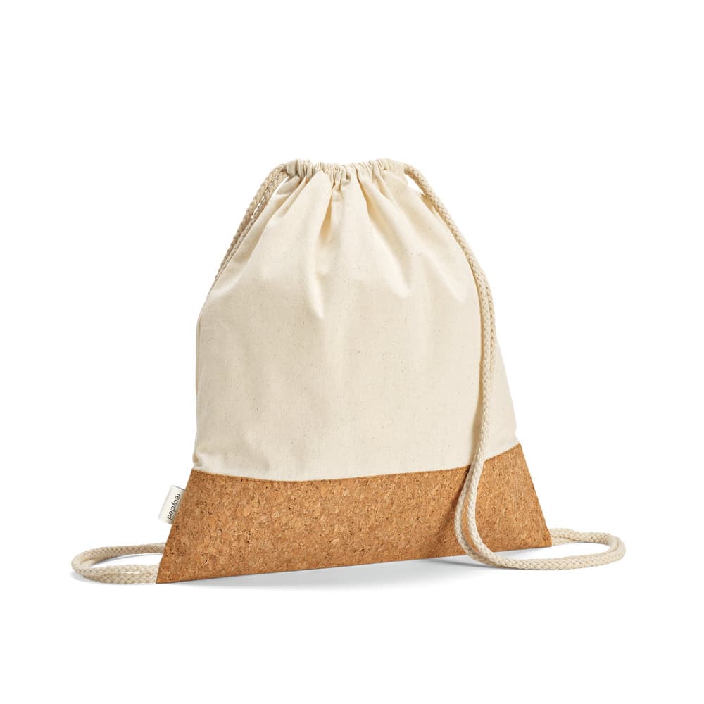 Sacola Tipo Mochila em Algodão Reciclado com Base em Cortiça Personalizado - segunda imagem