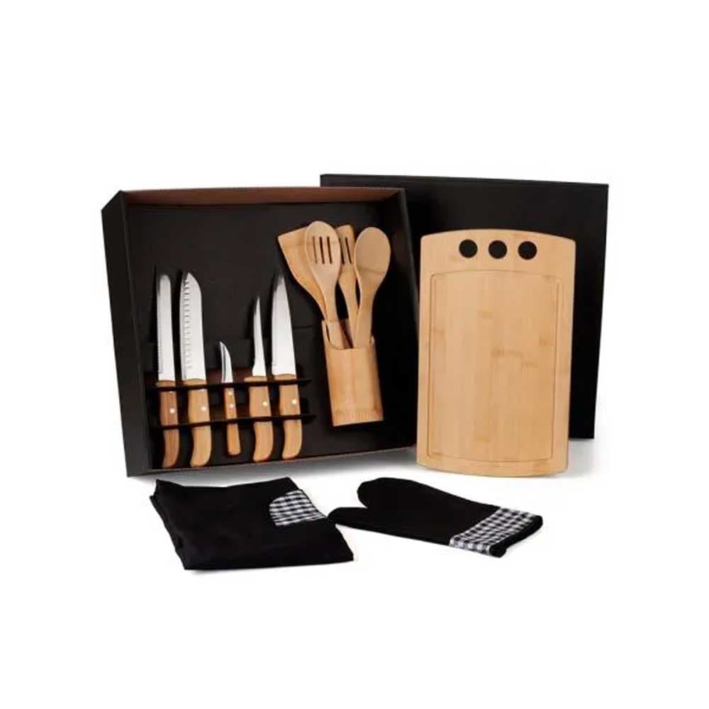 Kit Gourmet Com Tábua, Facas, Colheres - 13 Peças para Brindes - imagem 1