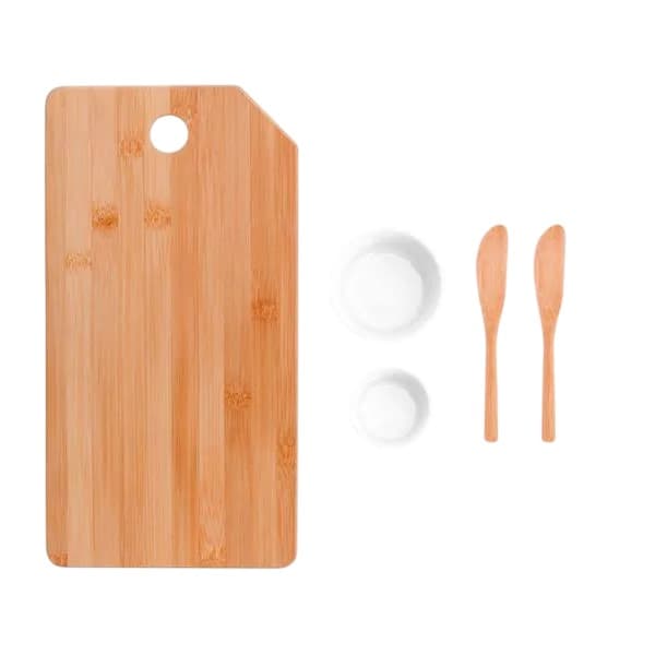 Kit Para Petisco Com Tábua, Espátulas e Ramekins 5 Peças Promocional