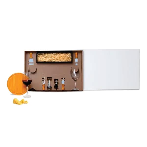 Kit Queijo E Vinho Com Espaço Para Garrafa - 9 Pçs - imagem 1