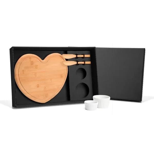 Kit Para Petisco Com Tábua Em Formato Coração 5 Pçs - segunda imagem