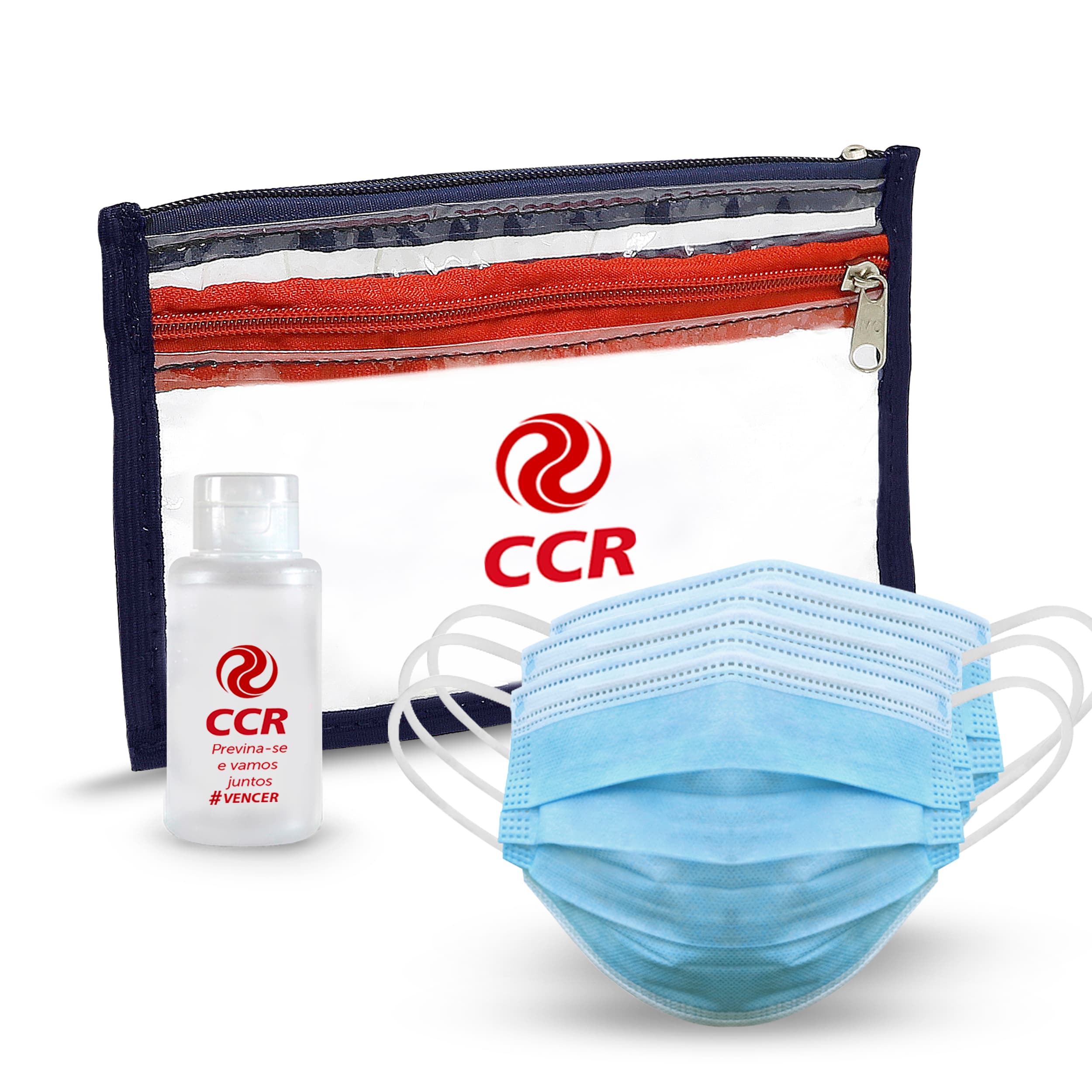 Kit Prevenção com Álcool em Gel 60ml 3 Máscaras com Camada Tripla e Necessaire