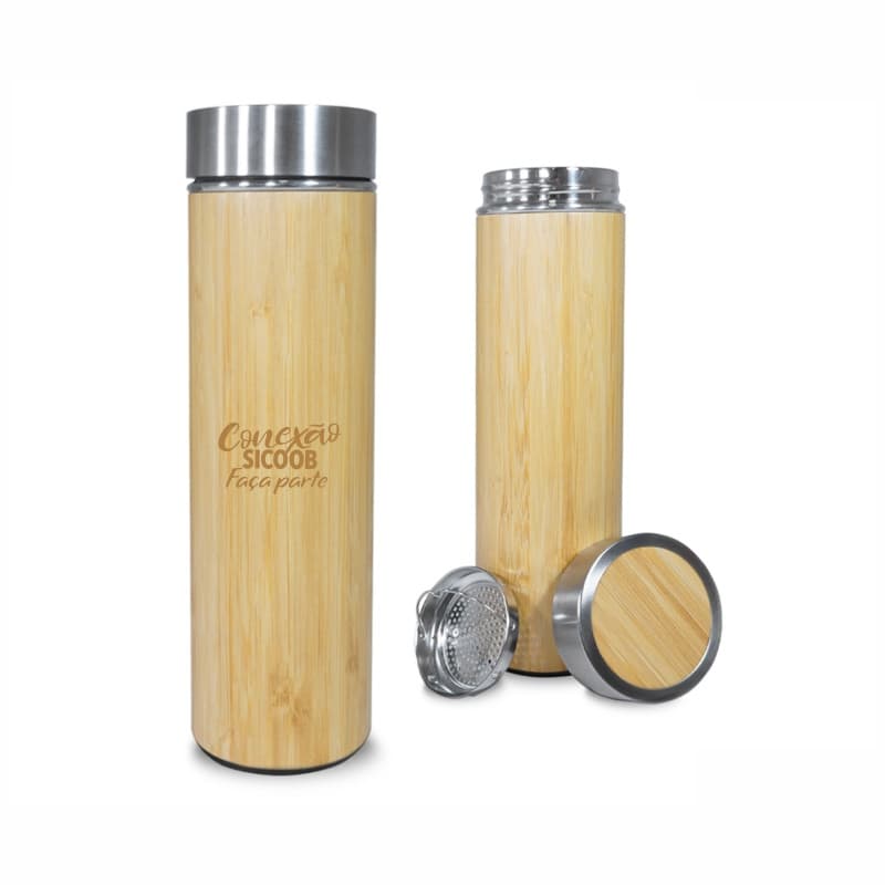 Garrafa Térmica Revestida em Bambu Personalizada - imagem 1