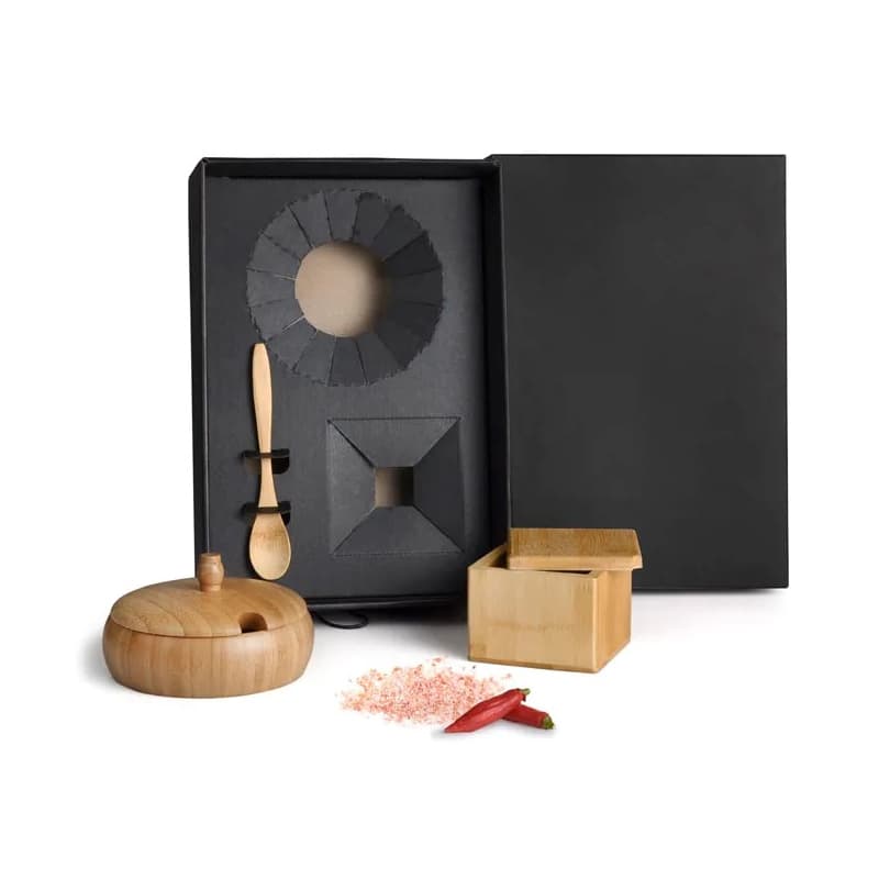 Kit Farinheira E Saleiro Em Bambu 3 peças para Brindes Personalizados - imagem 1