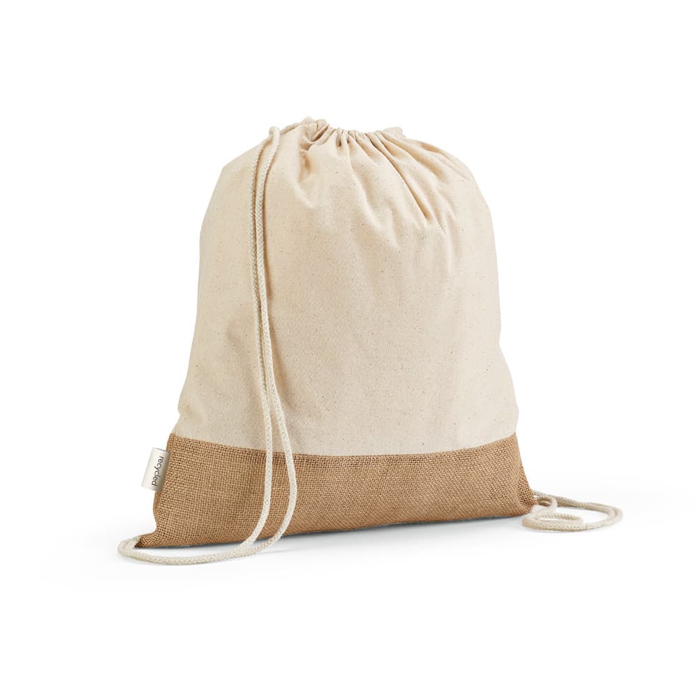 Sacola tipo Mochila em Algodão Reciclado com Base em Juta Personalizado - imagem 1
