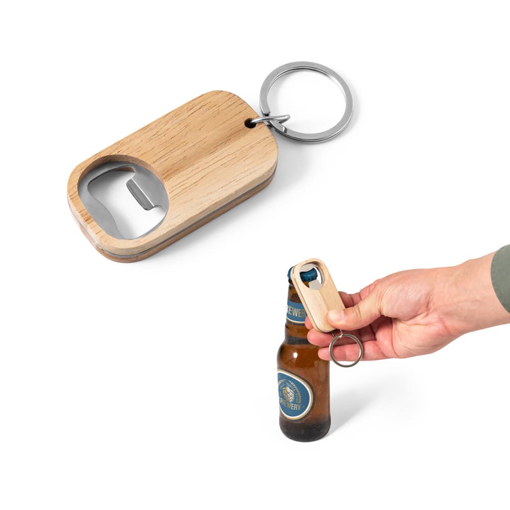 Chaveiro Abridor de garrafas em aço inox e bambu para Brindes - imagem 1