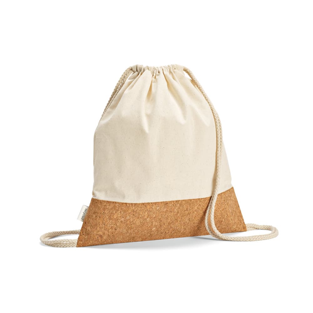 Sacola Tipo Mochila em Algodão Reciclado com Base em Cortiça Personalizado - imagem 1