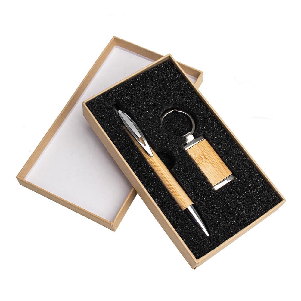 Kit Caneta e Chaveiro Bambu para Brindes - imagem 1