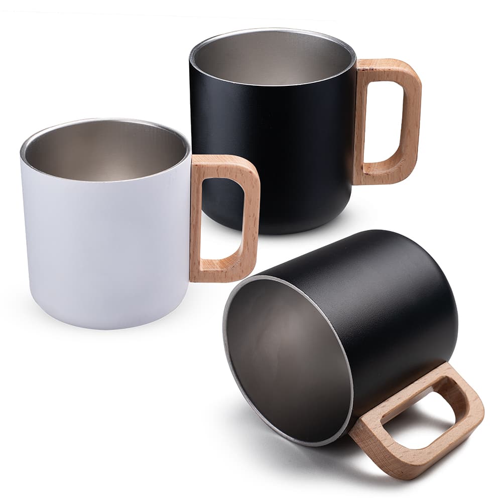 Caneca térmica com alça em madeira - imagem 1