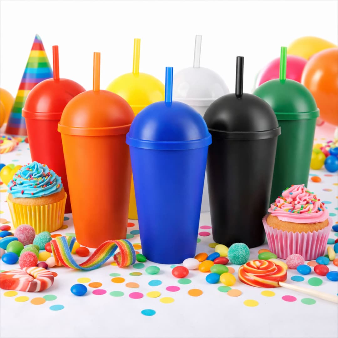 Copo Plástico com Tampa Bola e Canudo 450ml - imagem 1