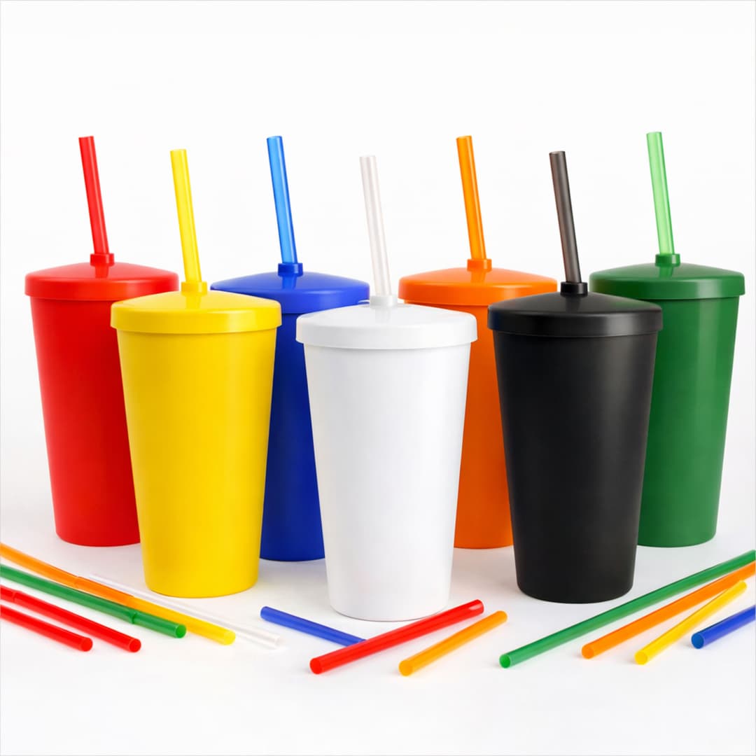 Copo Plástico com Tampa e Canudo 450ml - imagem 1