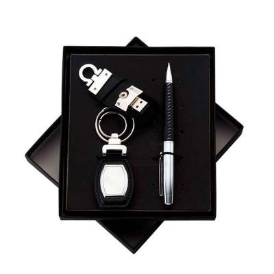 Personalizado Conjunto Couro Caneta, Chaveiro e Pe